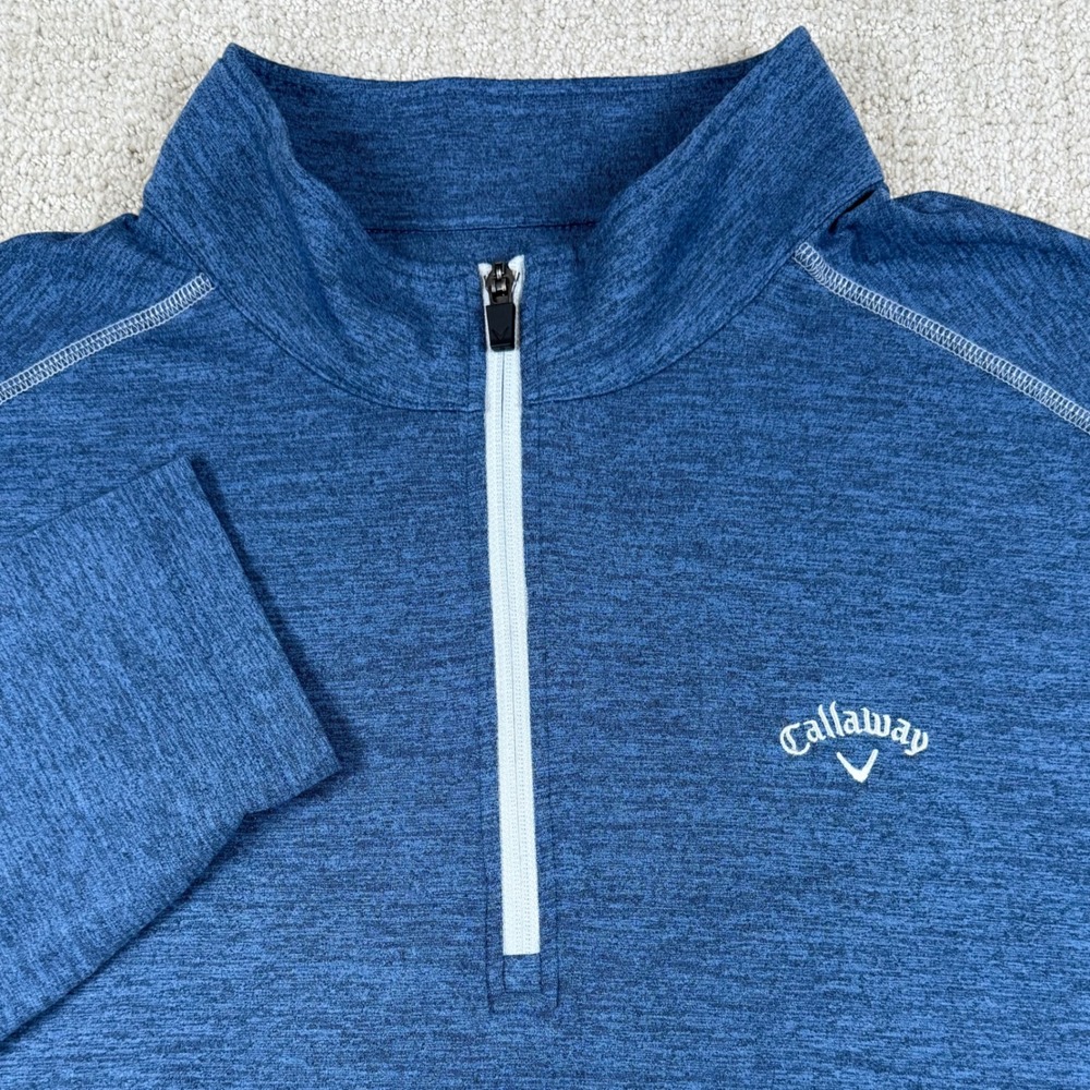 Callaway Mens 2XLT Blue Heathered 1/4 Zip Long Sleeve Golf Pullover